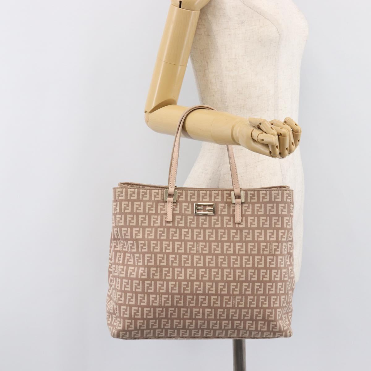 FENDI Zucchino Canvas Tote Bag Beige Gold Tone 8BH133 Auth BA16085