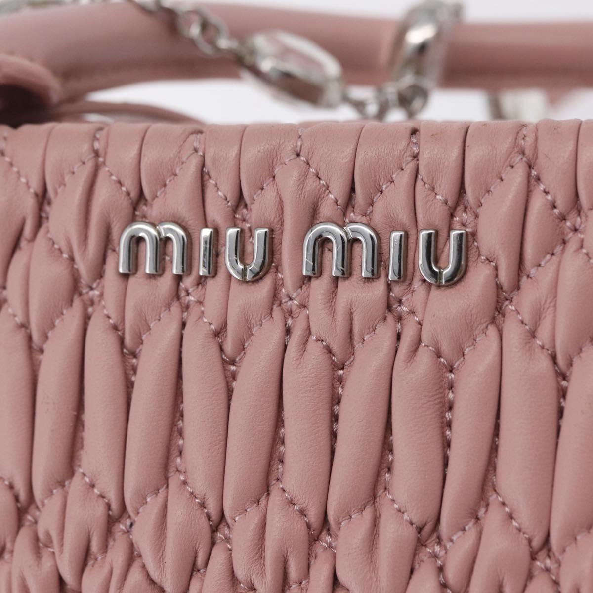 Miu Miu Matelasse Hand Bag Leather 2way Pink Silver Auth BA16088