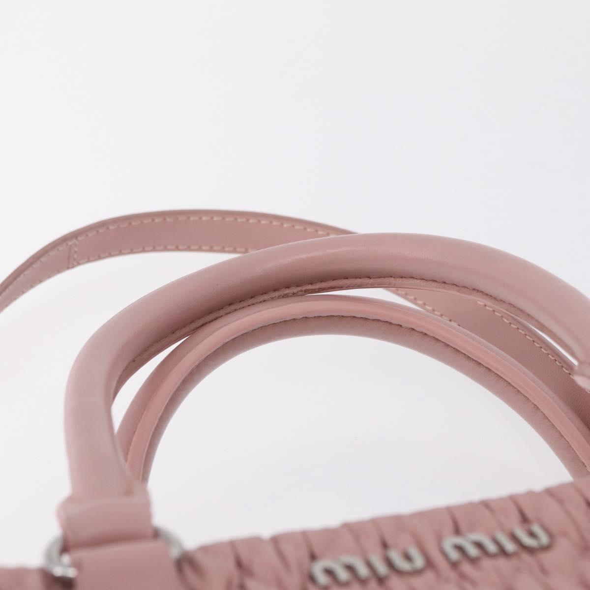 Miu Miu Matelasse Hand Bag Leather 2way Pink Silver Auth BA16088
