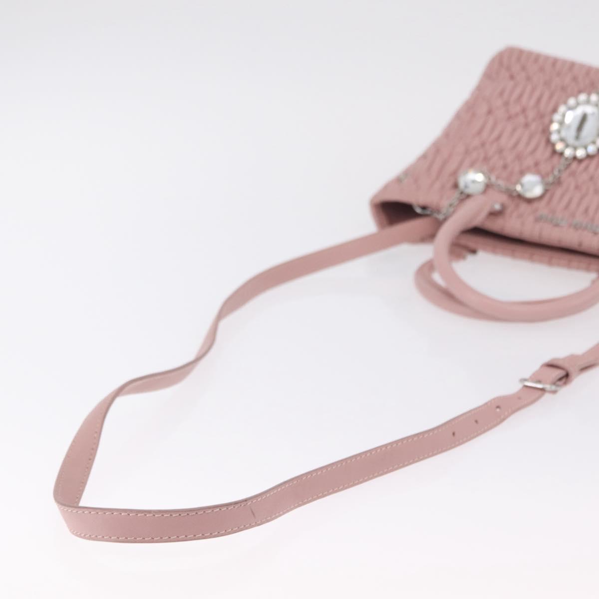 Miu Miu Matelasse Hand Bag Leather 2way Pink Silver Auth BA16088