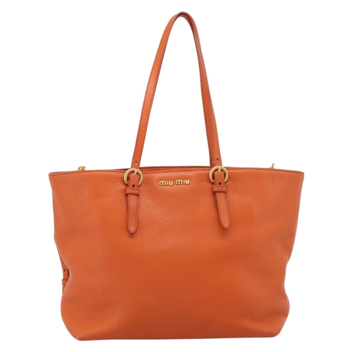 Miu Miu Tote Bag Leather 2way Orange Gold Tone Auth BA16090