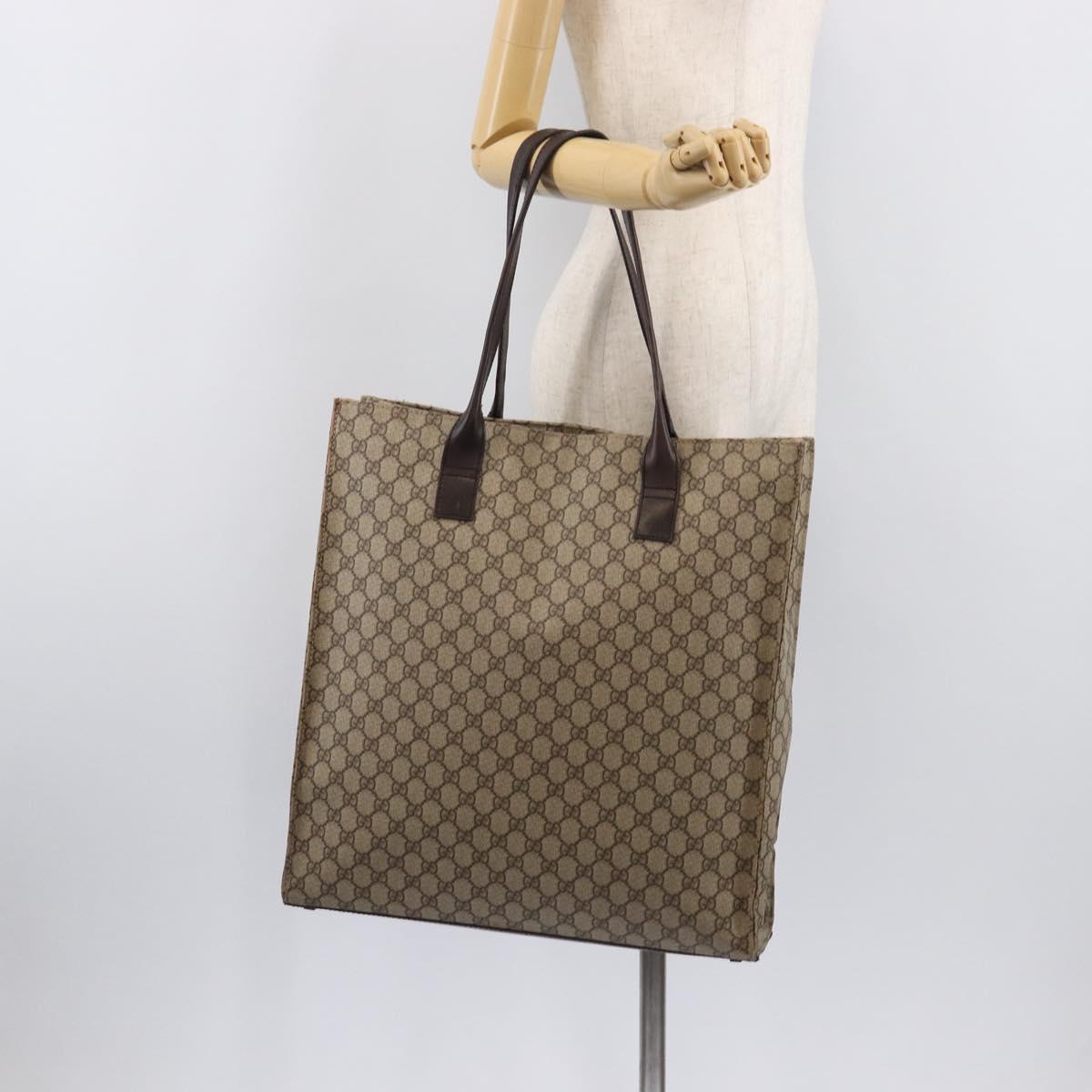 GUCCI GG Supreme Tote Bag PVC Beige 91250 Auth BA16093