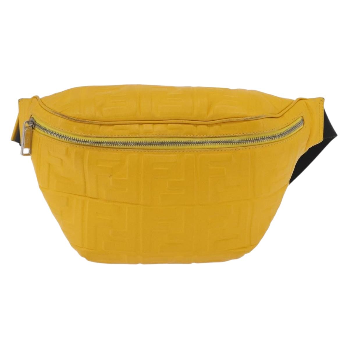FENDI Zucca Waist Bag Leather Yellow Silver 7VA434 Auth BA16103A