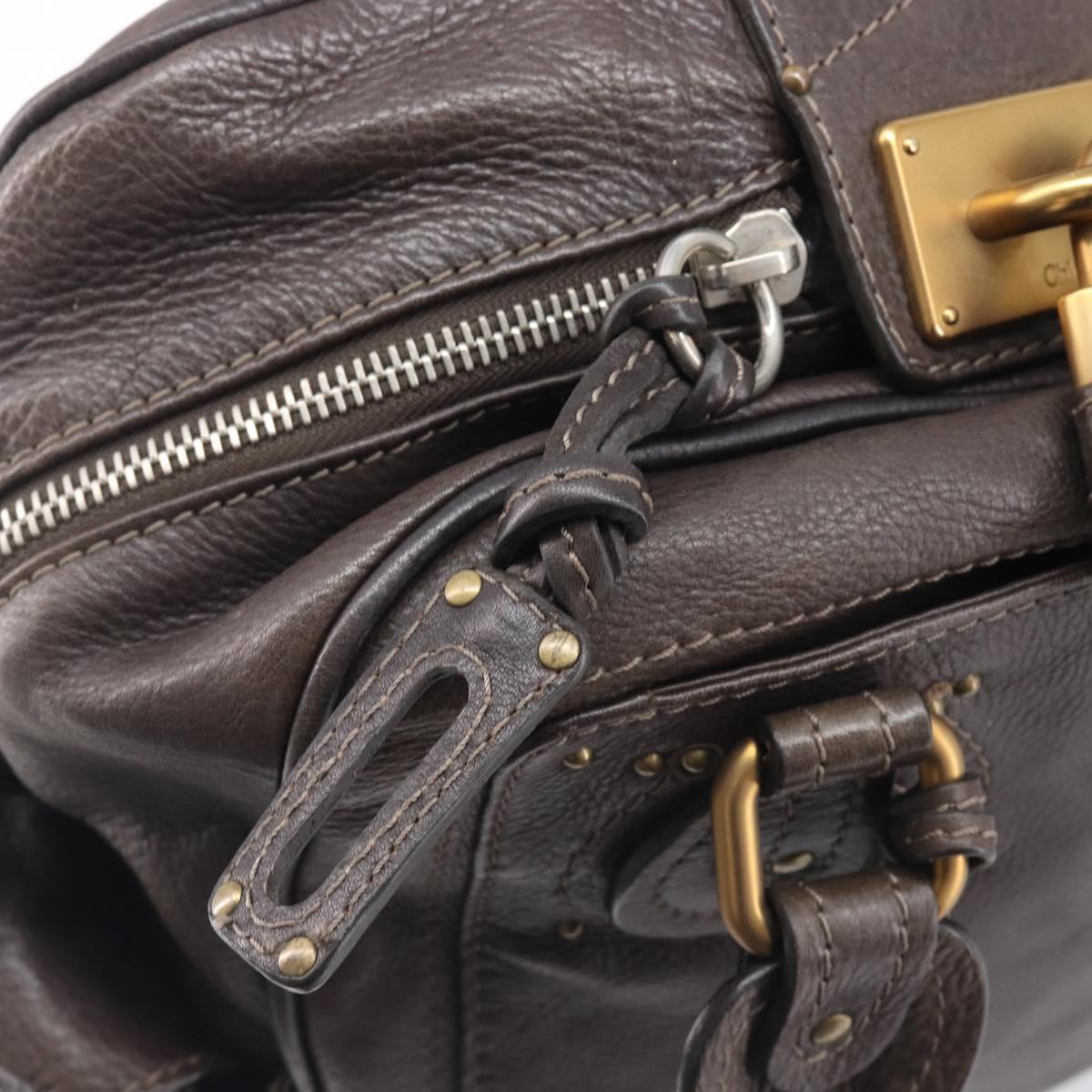 Chloe Paddington Hand Bag Leather Brown Gold Tone Auth BA16112V