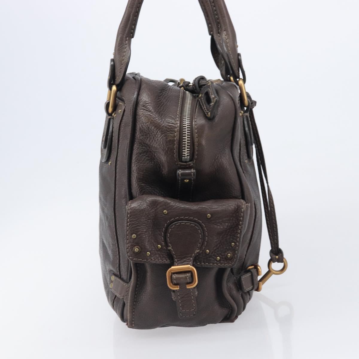 Chloe Paddington Hand Bag Leather Brown Gold Tone Auth BA16112V