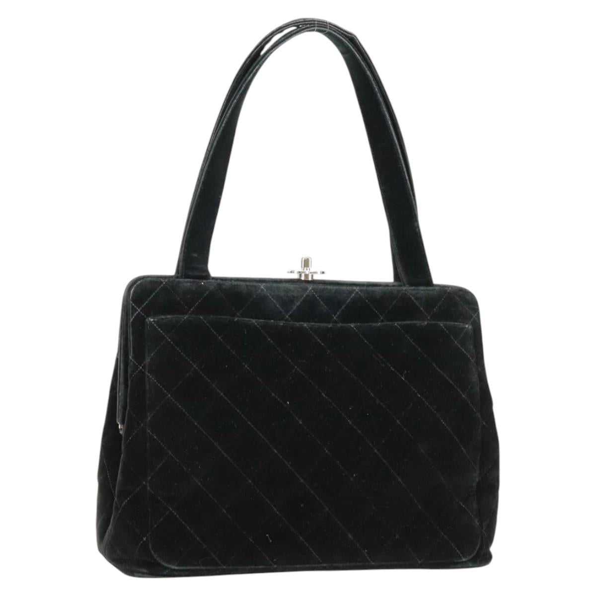 CHANEL Matelasse Hand Bag Suede Black Silver CC Auth BA1612