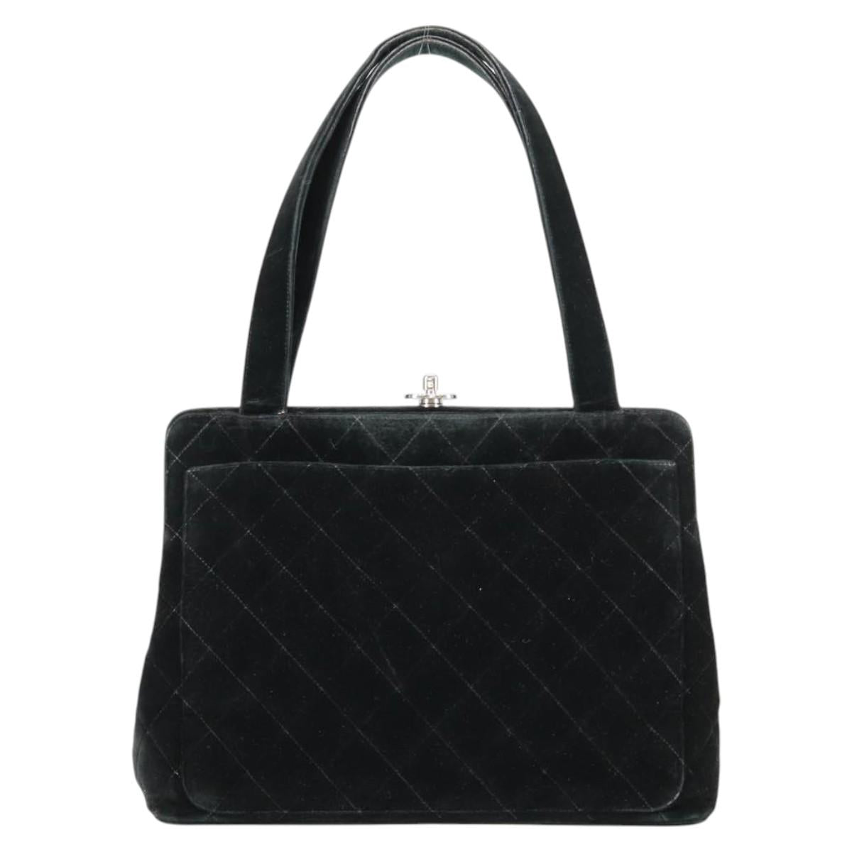 CHANEL Matelasse Hand Bag Suede Black Silver CC Auth BA1612