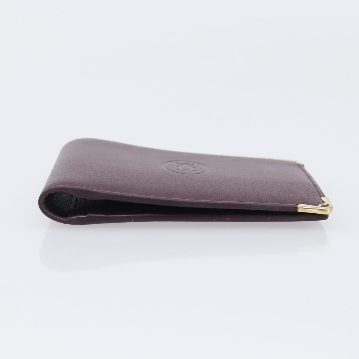 Cartier Bifold Wallet Leather Bordeaux Gold Tone Auth BA16126V