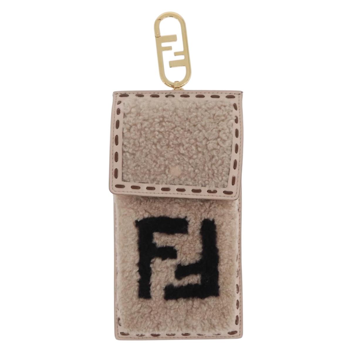 FENDI Smartphone Pouch Fur Beige Gold Tone 7AS047 Auth BA16127V