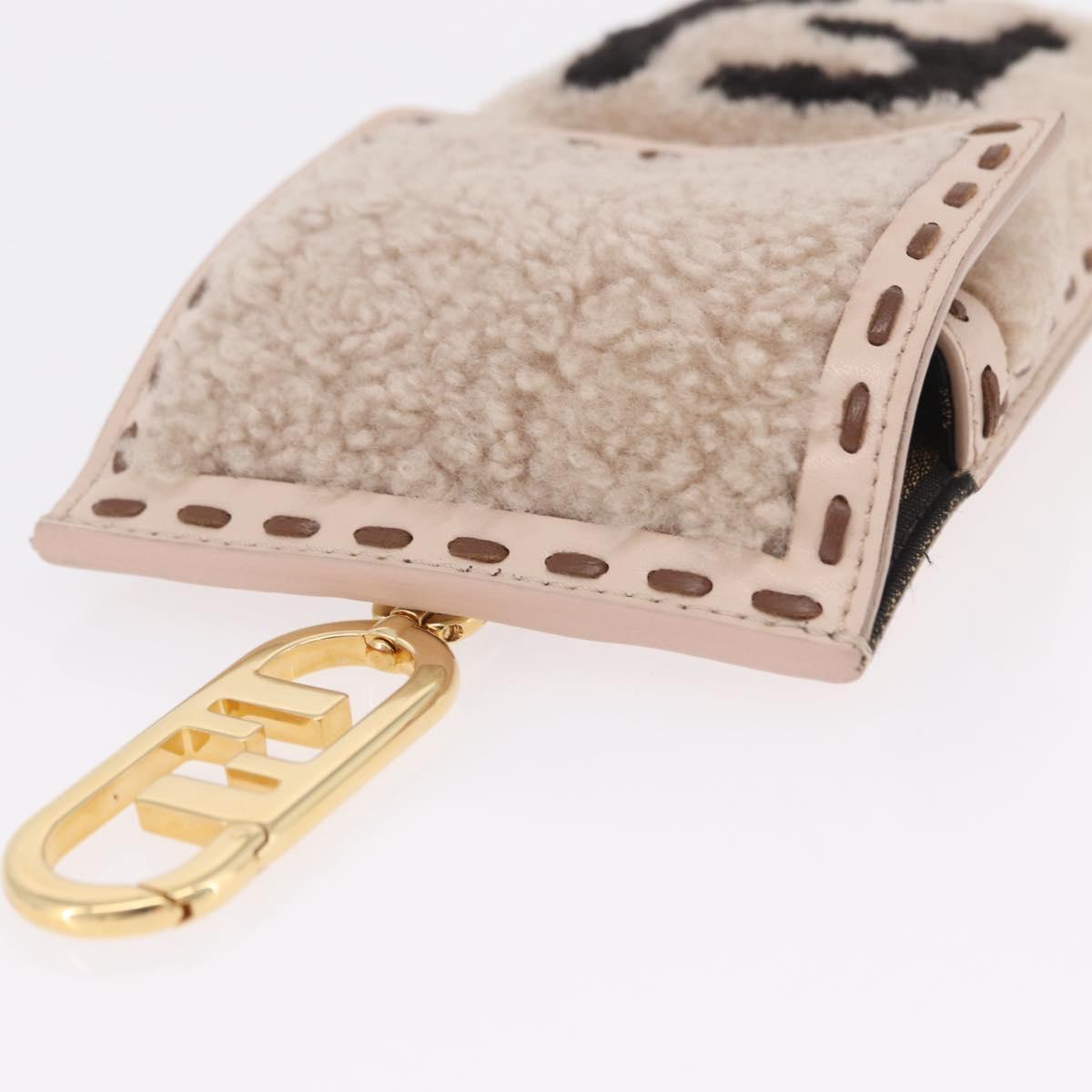 FENDI Smartphone Pouch Fur Beige Gold Tone 7AS047 Auth BA16127V
