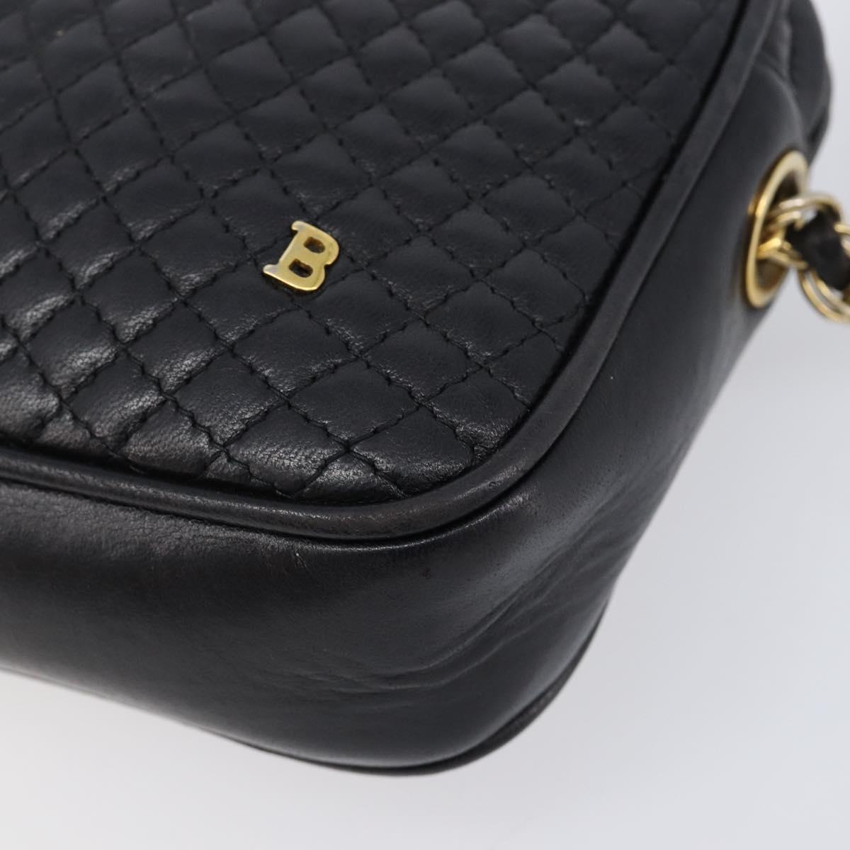 Bally Chain Shoulder Bag Leather Black Gold Auth BA16131