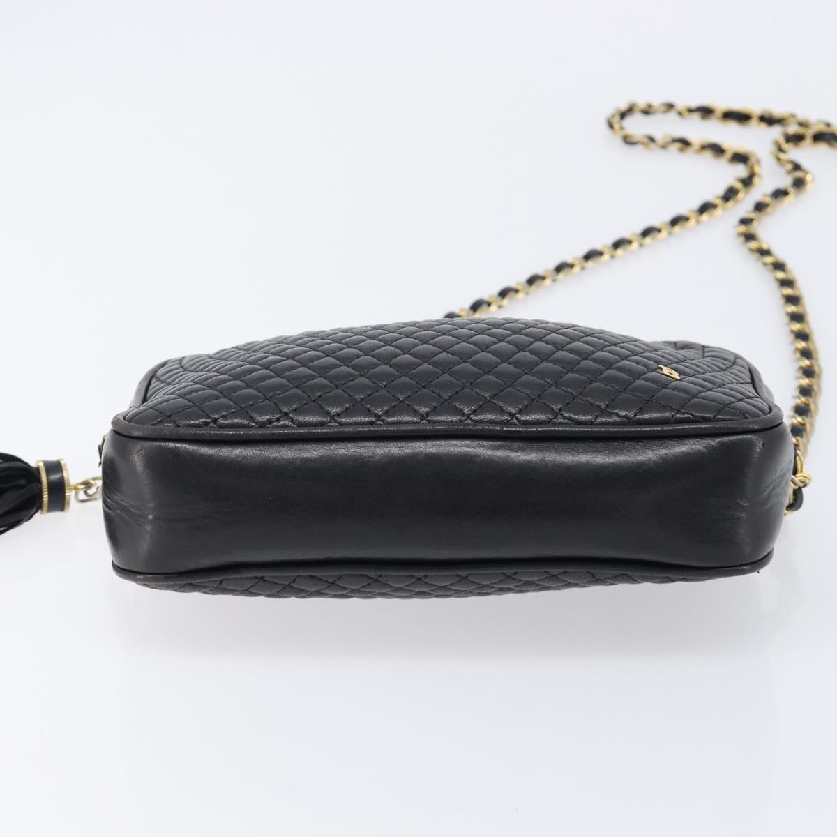 Bally Chain Shoulder Bag Leather Black Gold Auth BA16131