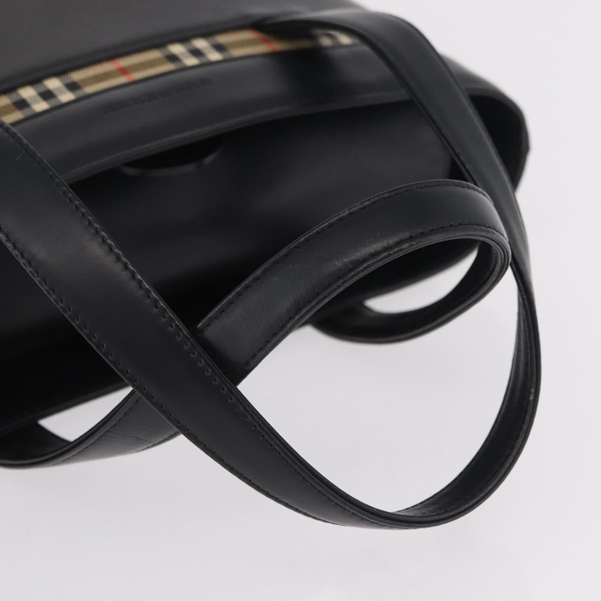 BURBERRY Nova Check Hand Bag Leather Black Beige Auth BA16132
