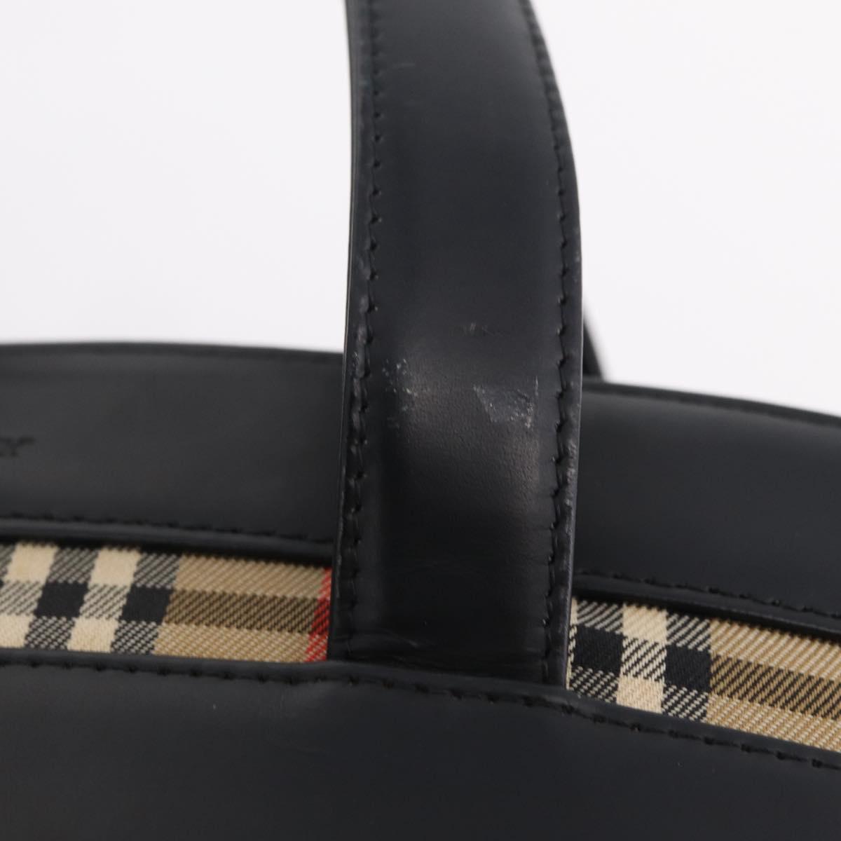 BURBERRY Nova Check Hand Bag Leather Black Beige Auth BA16132