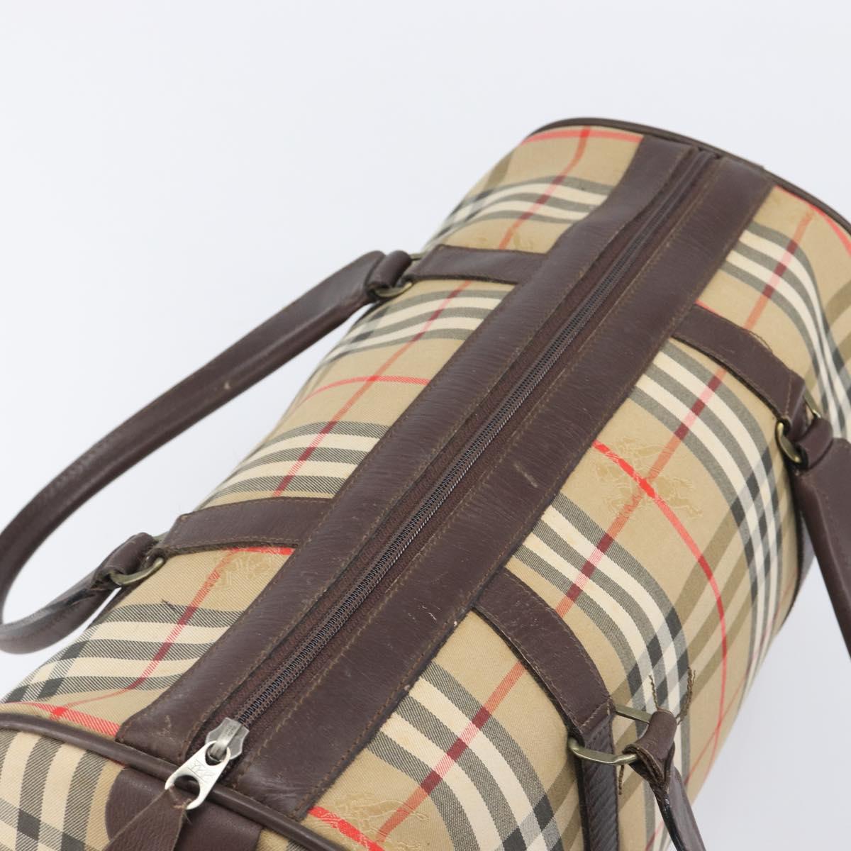 Burberrys Nova Check Boston Bag Canvas Beige Gold Tone Auth BA16134