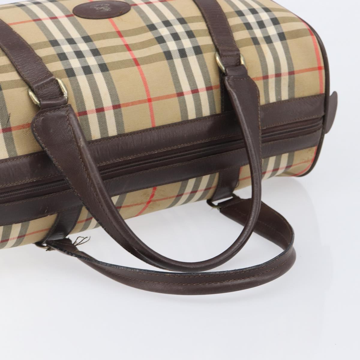 Burberrys Nova Check Boston Bag Canvas Beige Gold Tone Auth BA16134