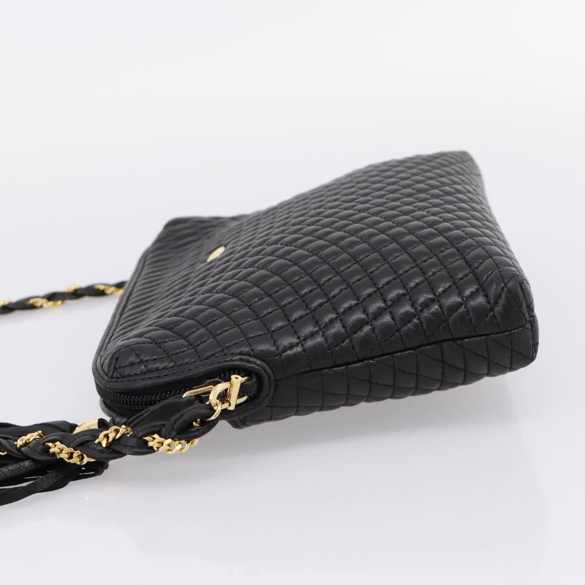 Bally Chain Shoulder Bag Leather Black Gold Tone Auth BA16143