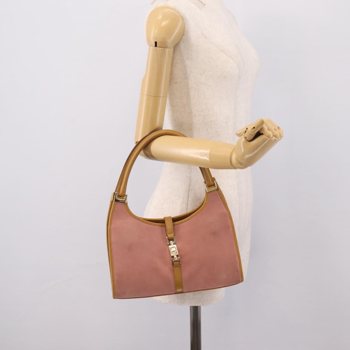 GUCCI Jackie Hand Bag Suede Pink Gold Tone 002 1068 Auth BA16144