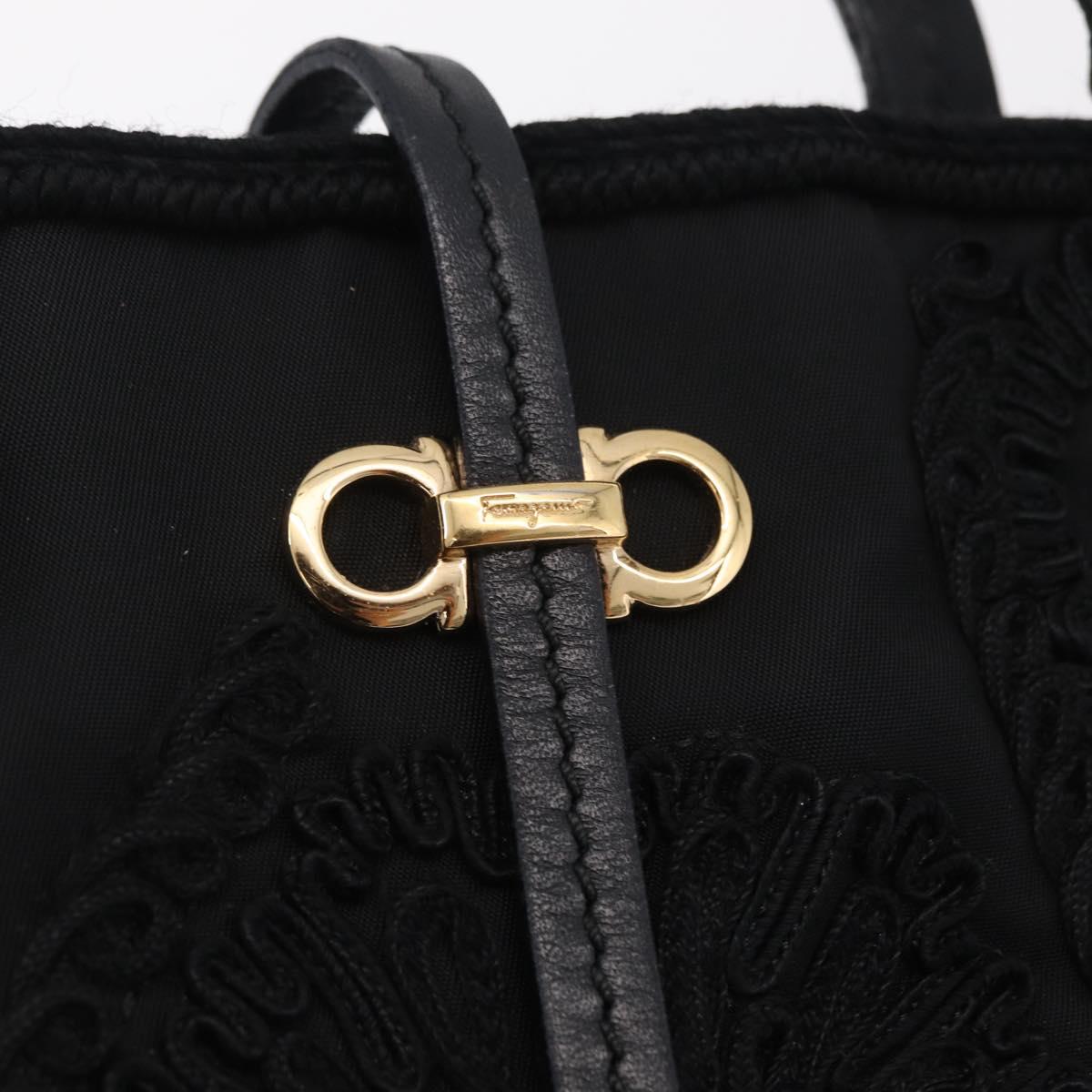 Salvatore Ferragamo Gancini Hand Bag Nylon Black Gold Tone Auth BA16145