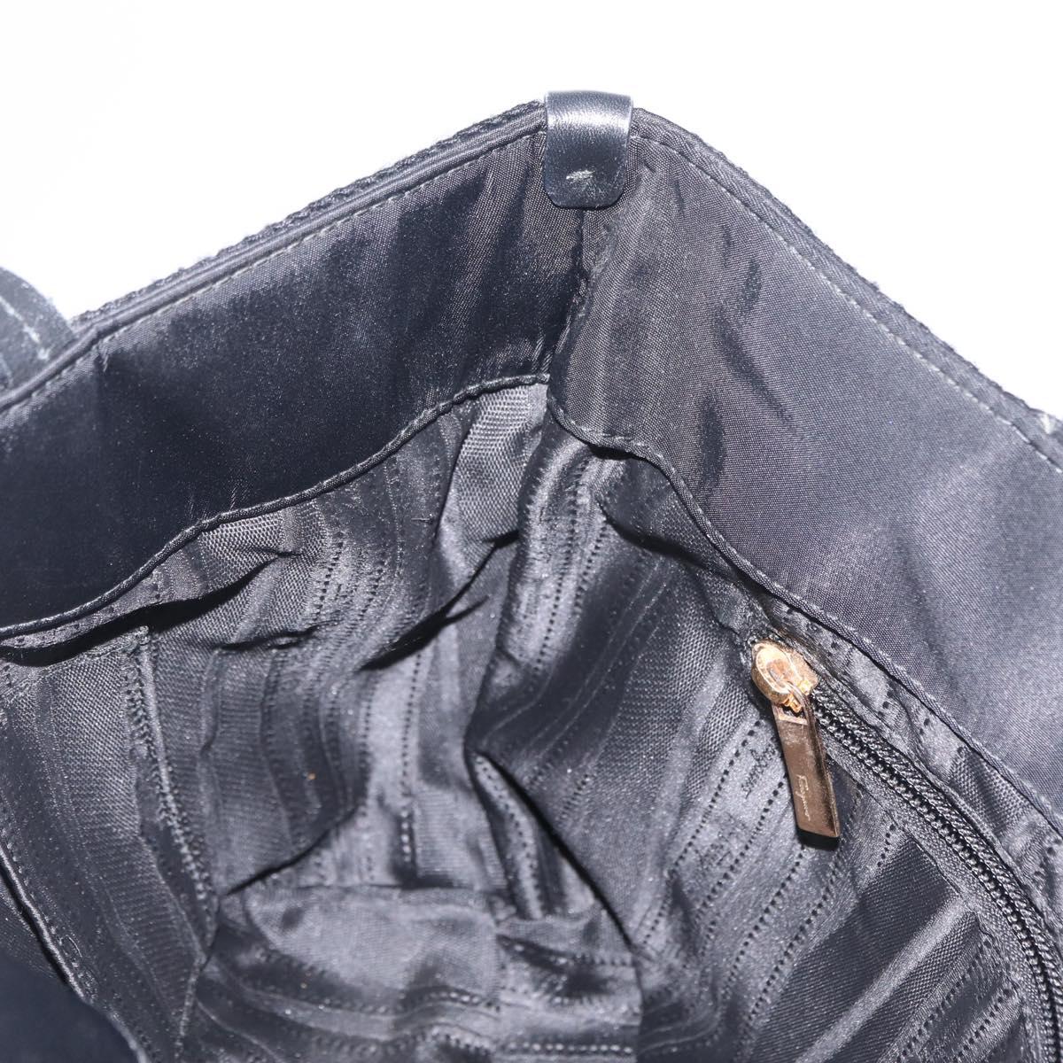 Salvatore Ferragamo Gancini Hand Bag Nylon Black Gold Tone Auth BA16145