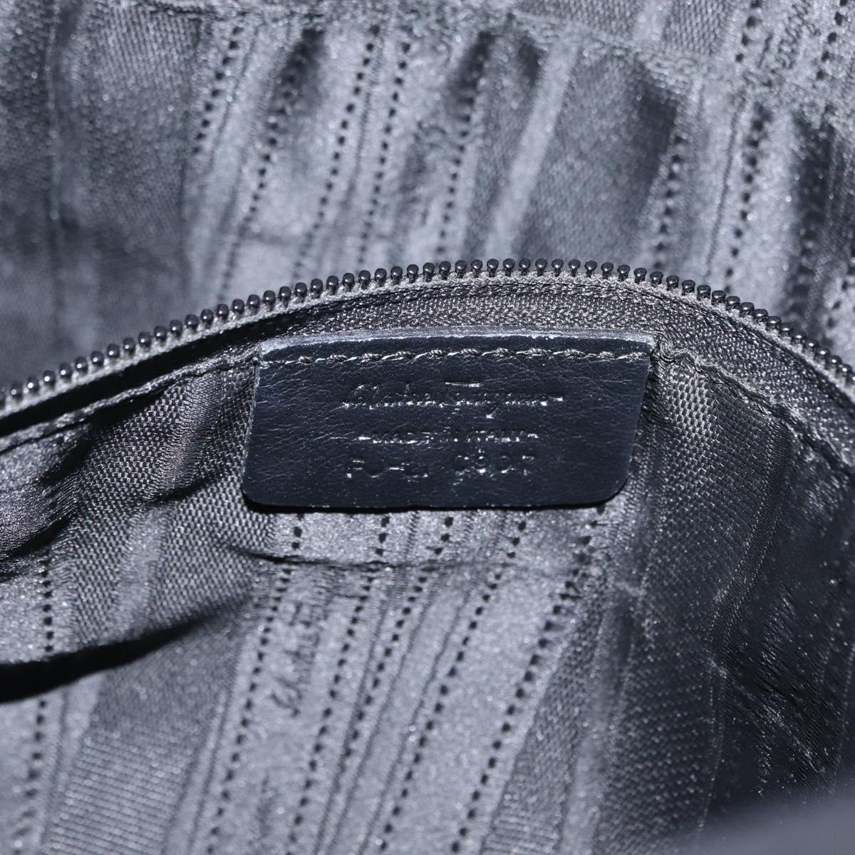 Salvatore Ferragamo Gancini Hand Bag Nylon Black Gold Tone Auth BA16145
