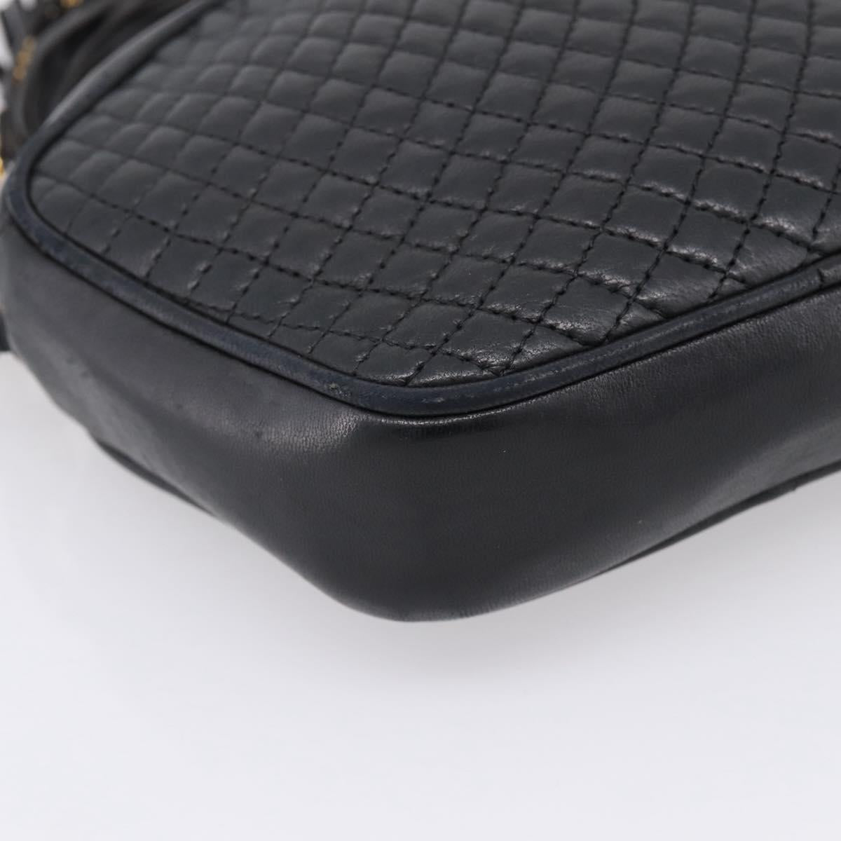 Bally Chain Shoulder Bag Leather Black Gold Tone Auth BA16147