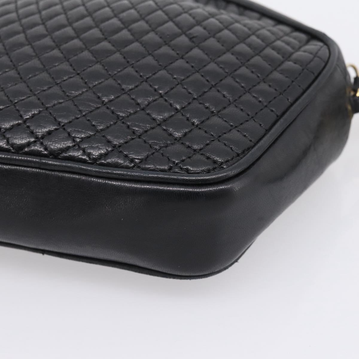 Bally Chain Shoulder Bag Leather Black Gold Tone Auth BA16147