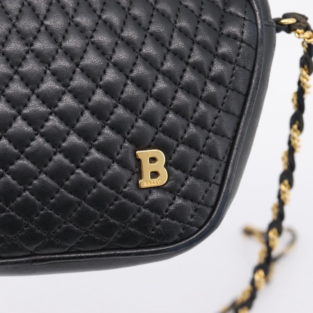 Bally Chain Shoulder Bag Leather Black Gold Tone Auth BA16147