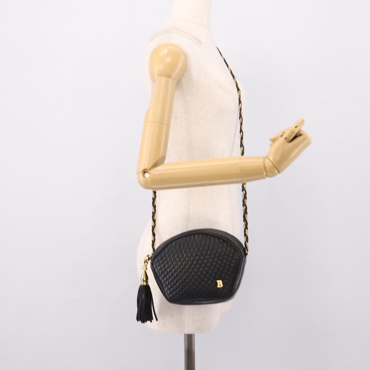 Bally Chain Shoulder Bag Leather Black Gold Tone Auth BA16147
