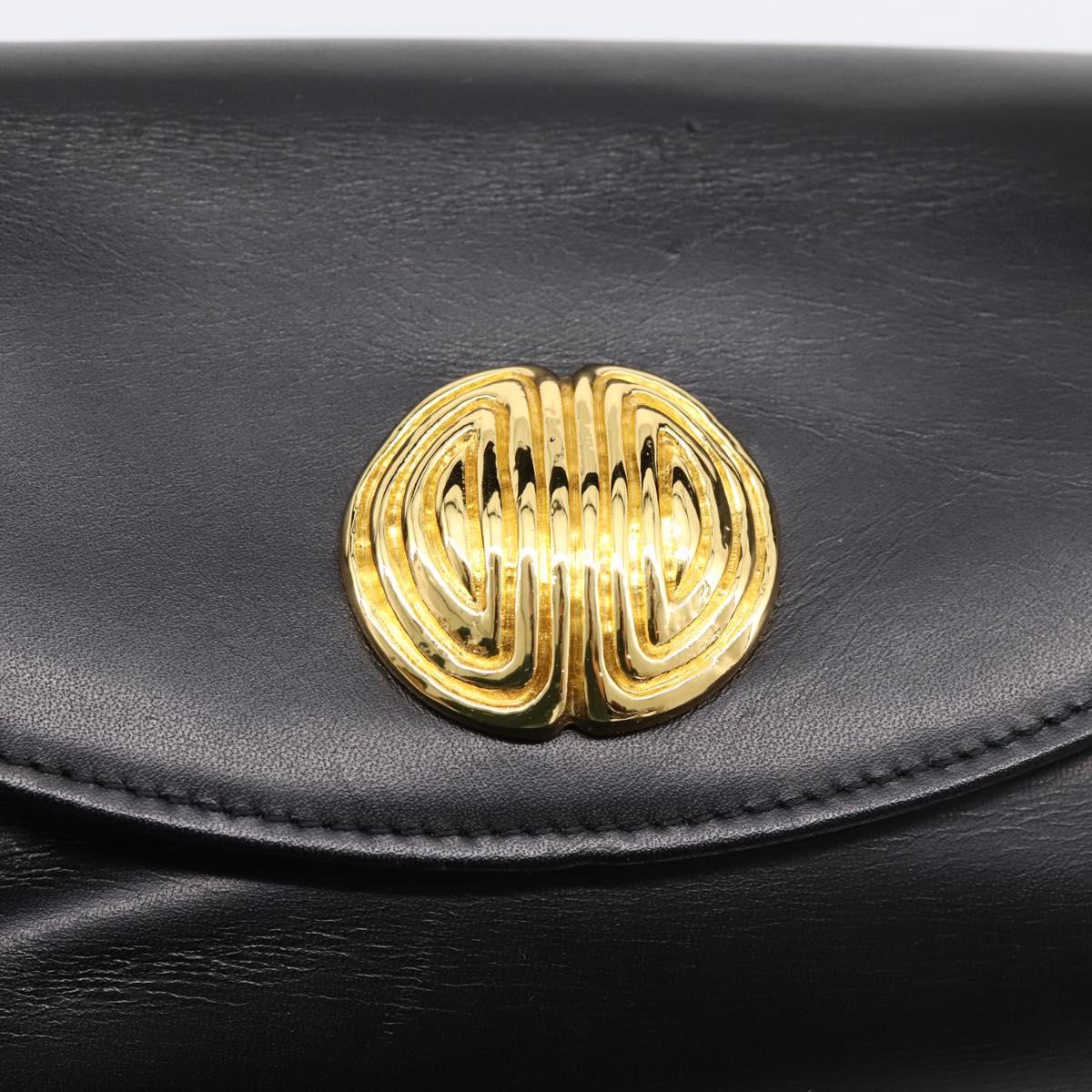 GIVENCHY Hand Bag Leather Black Gold Tone Auth BA16155
