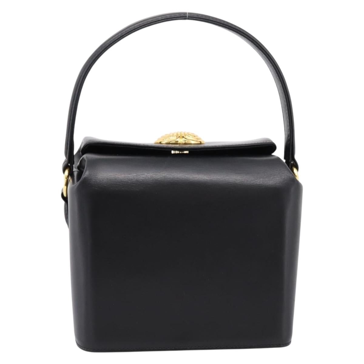 GIVENCHY Hand Bag Leather Black Gold Tone Auth BA16155
