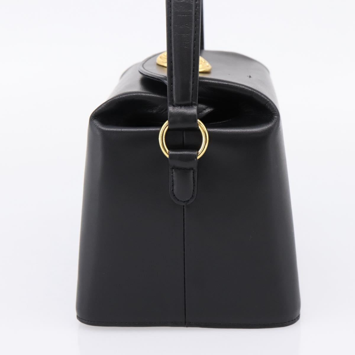 GIVENCHY Hand Bag Leather Black Gold Tone Auth BA16155