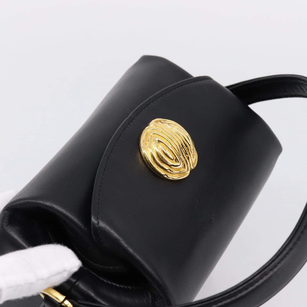 GIVENCHY Hand Bag Leather Black Gold Tone Auth BA16155