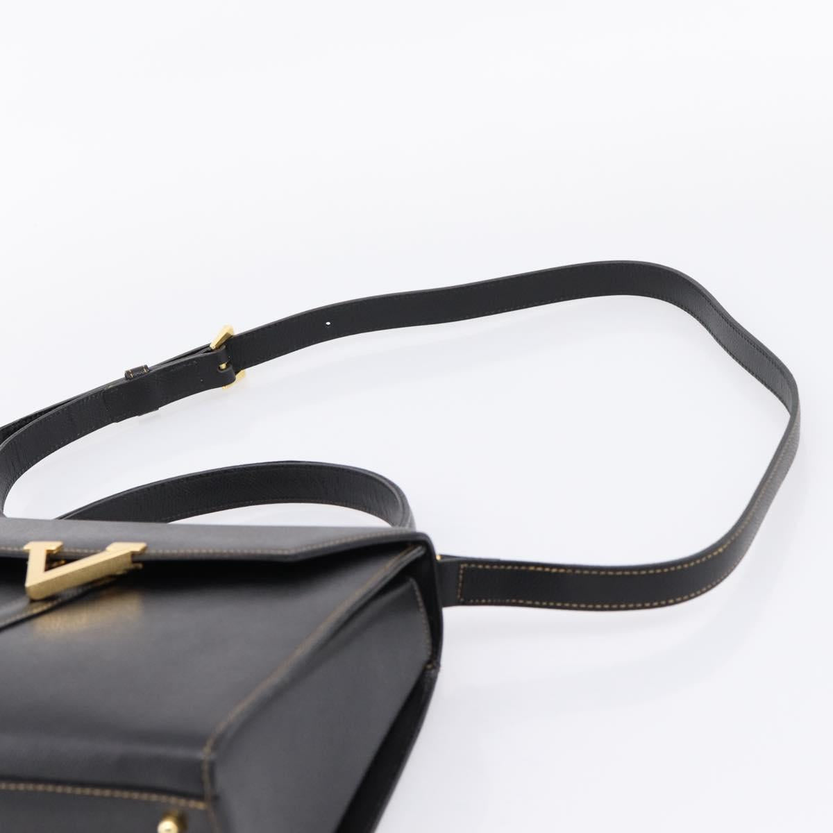 Valentino Hand Bag Leather 2way Black Gold Tone Auth BA16158A