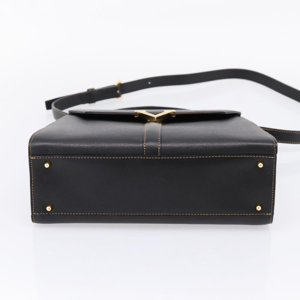Valentino Hand Bag Leather 2way Black Gold Tone Auth BA16158A