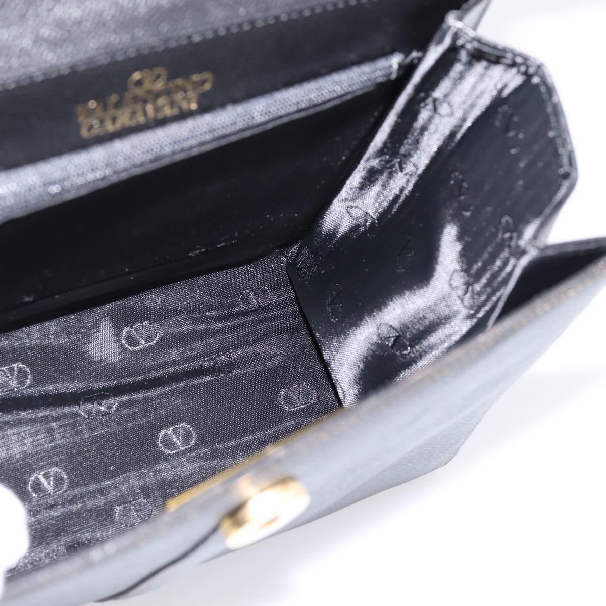 Valentino Hand Bag Leather 2way Black Gold Tone Auth BA16158A