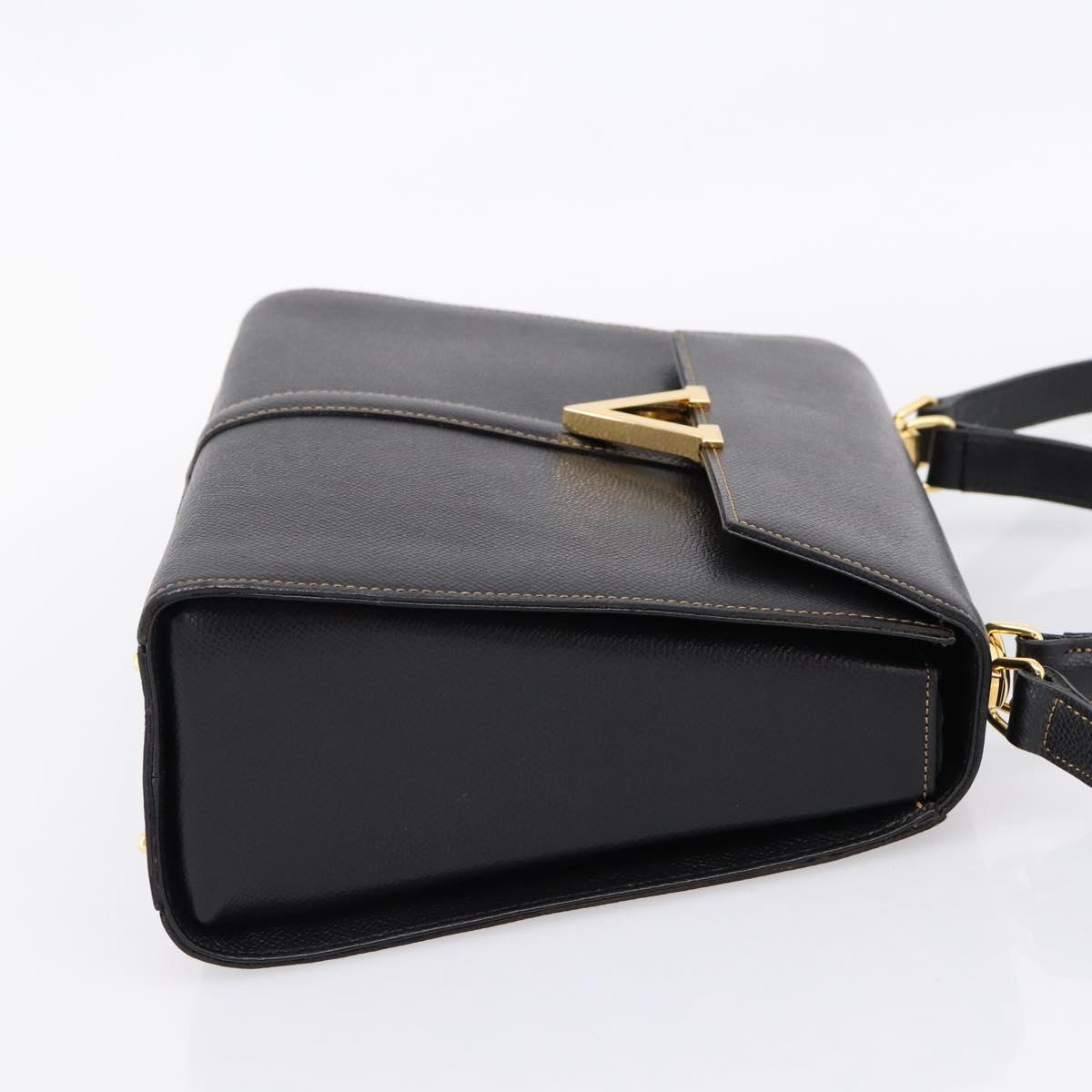 Valentino Hand Bag Leather 2way Black Gold Tone Auth BA16158A
