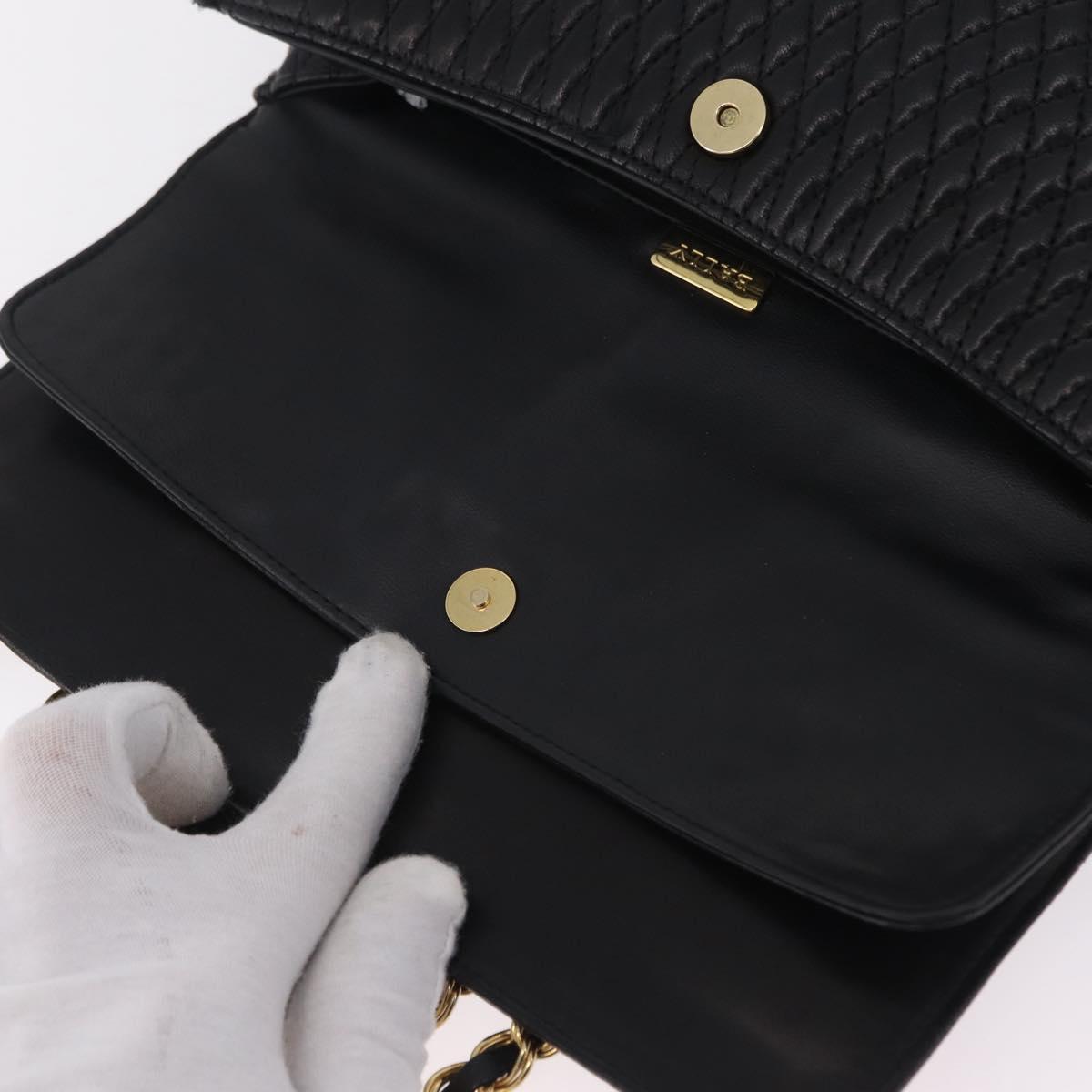 Bally Chain Shoulder Bag Leather Black Gold Tone Auth BA16159A