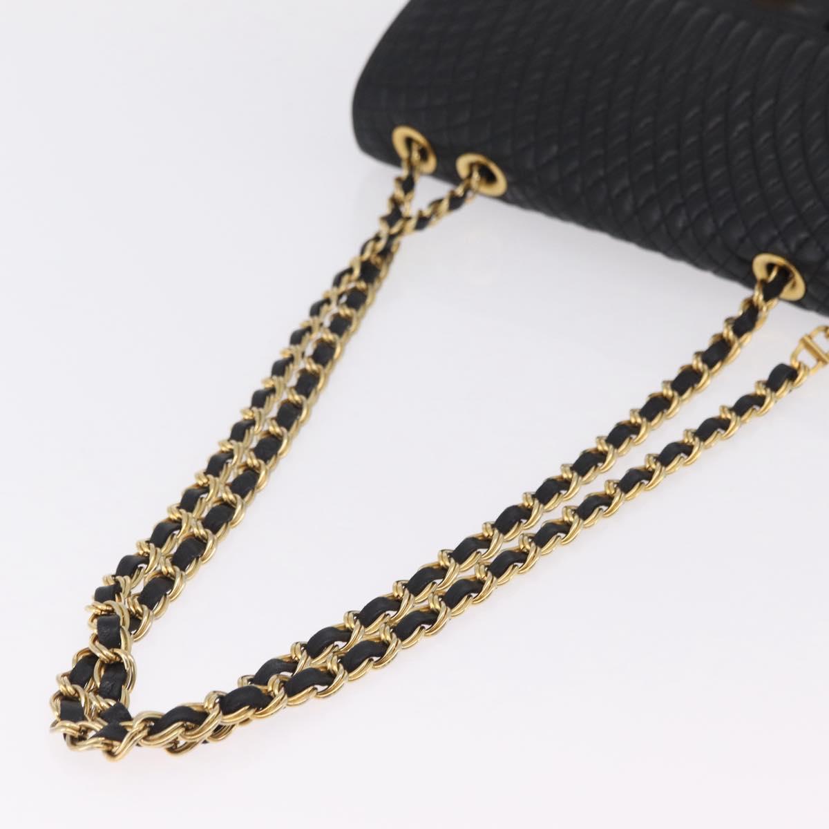 Bally Chain Shoulder Bag Leather Black Gold Tone Auth BA16159A