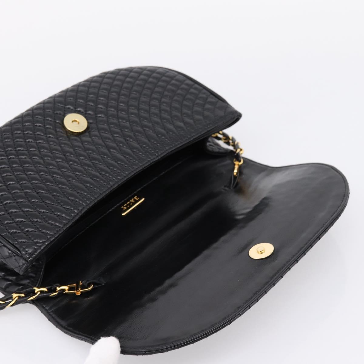 Bally Chain Shoulder Bag Leather Black Gold Tone Auth BA16160A