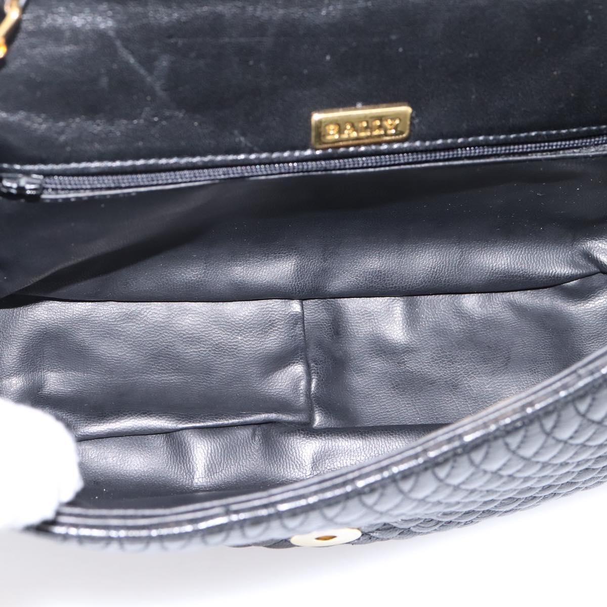 Bally Chain Shoulder Bag Leather Black Gold Tone Auth BA16160A