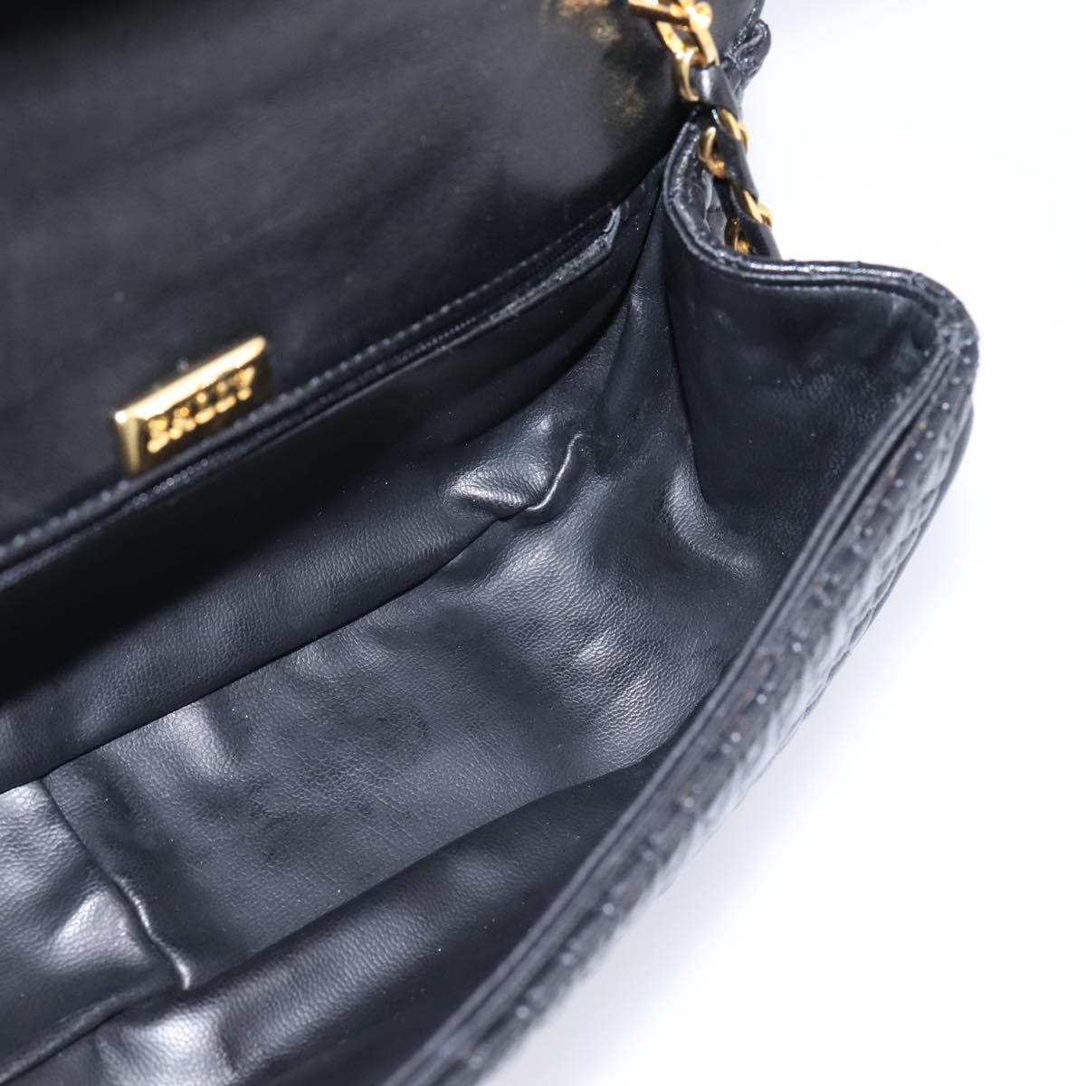 Bally Chain Shoulder Bag Leather Black Gold Tone Auth BA16160A