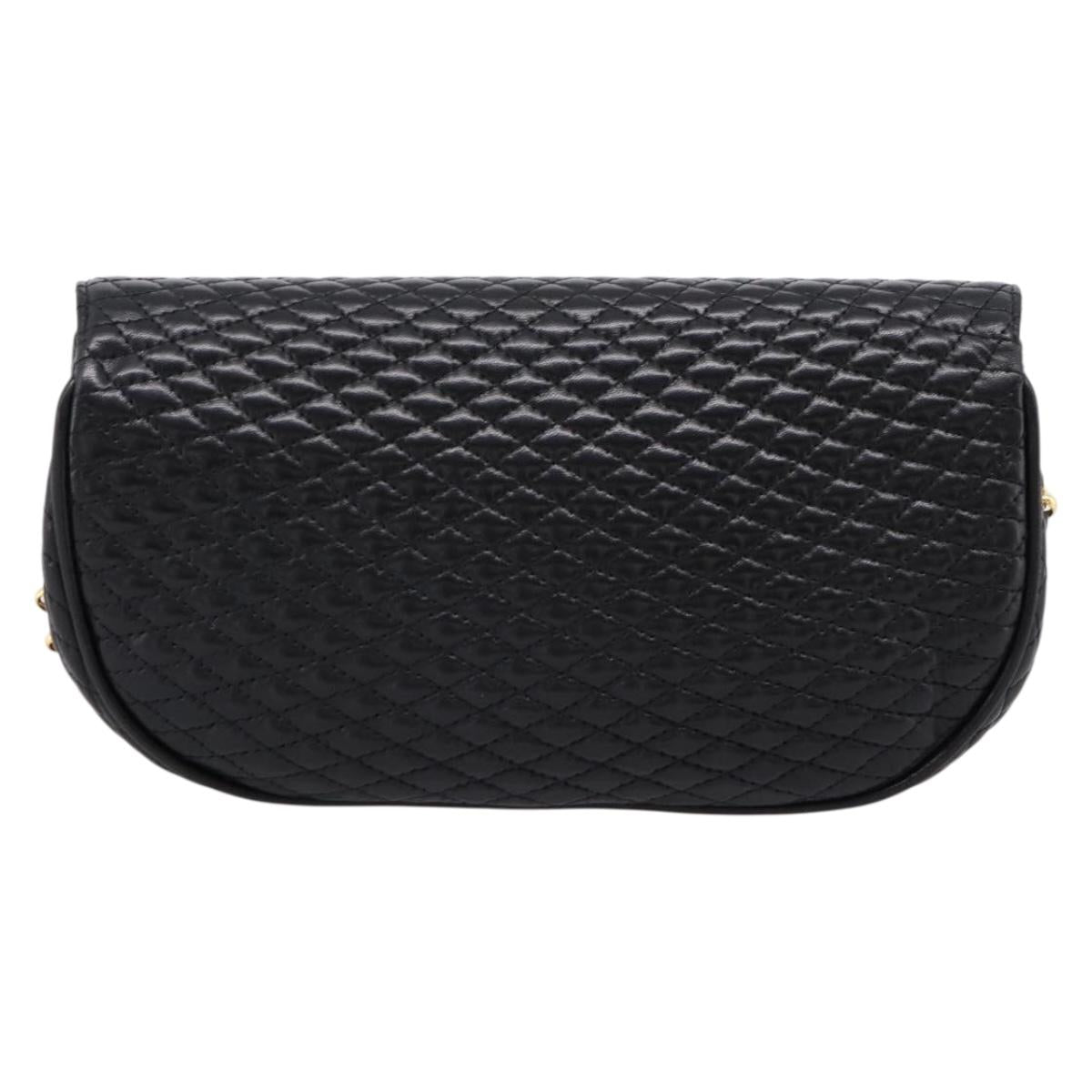 Bally Chain Shoulder Bag Leather Black Gold Tone Auth BA16160A