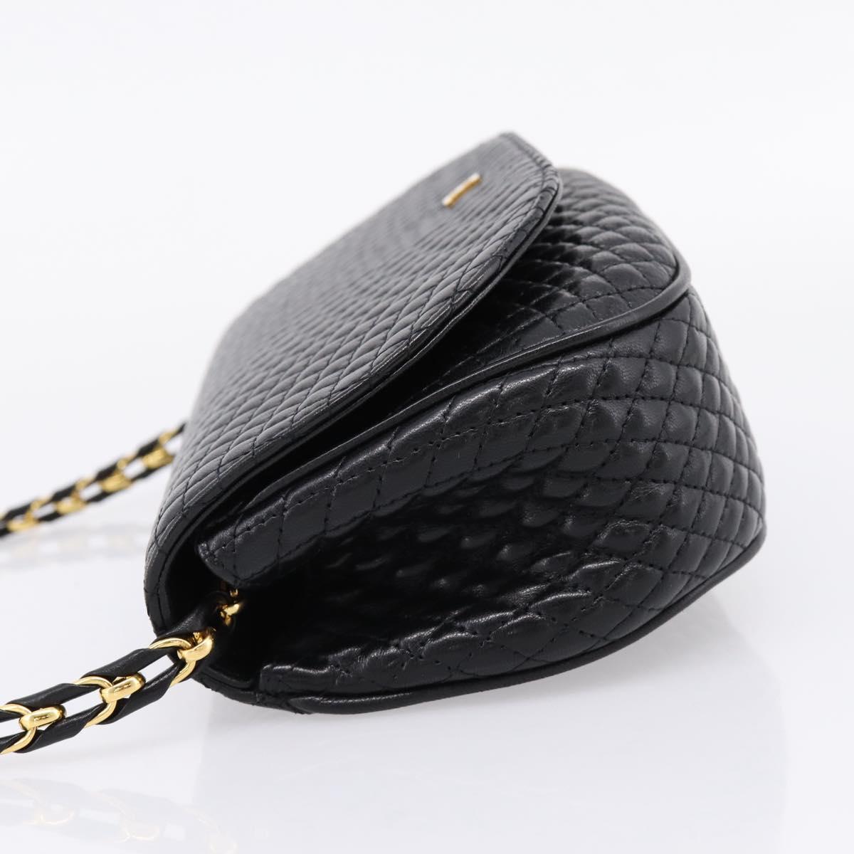 Bally Chain Shoulder Bag Leather Black Gold Tone Auth BA16160A