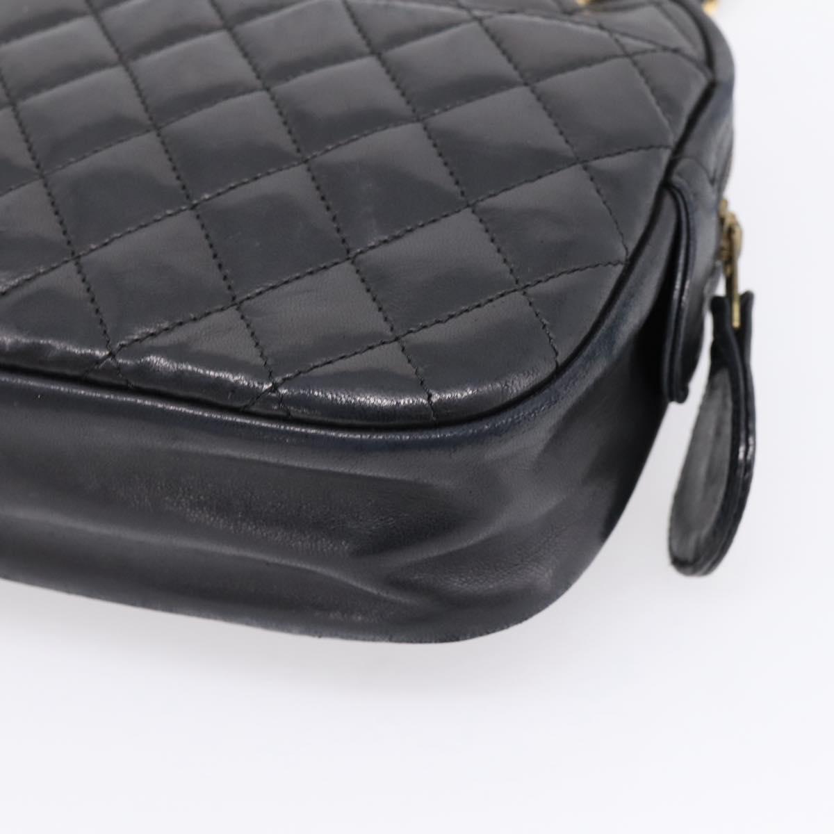 CHANEL Matelasse Chain Shoulder Bag Lamb Skin Black Gold Tone CC Auth BA16161