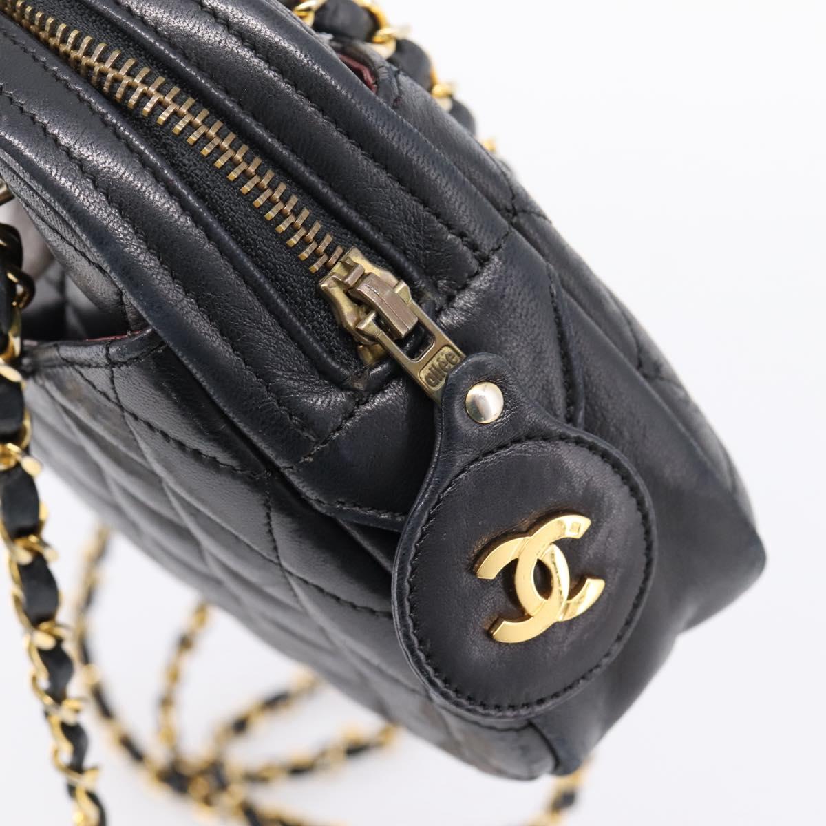 CHANEL Matelasse Chain Shoulder Bag Lamb Skin Black Gold Tone CC Auth BA16161
