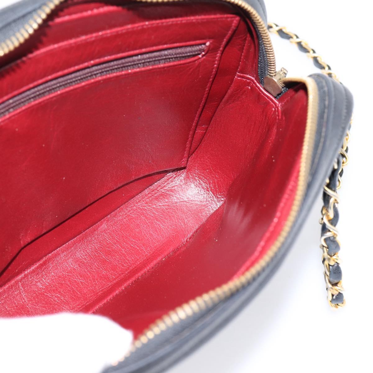 CHANEL Matelasse Chain Shoulder Bag Lamb Skin Black Gold Tone CC Auth BA16161