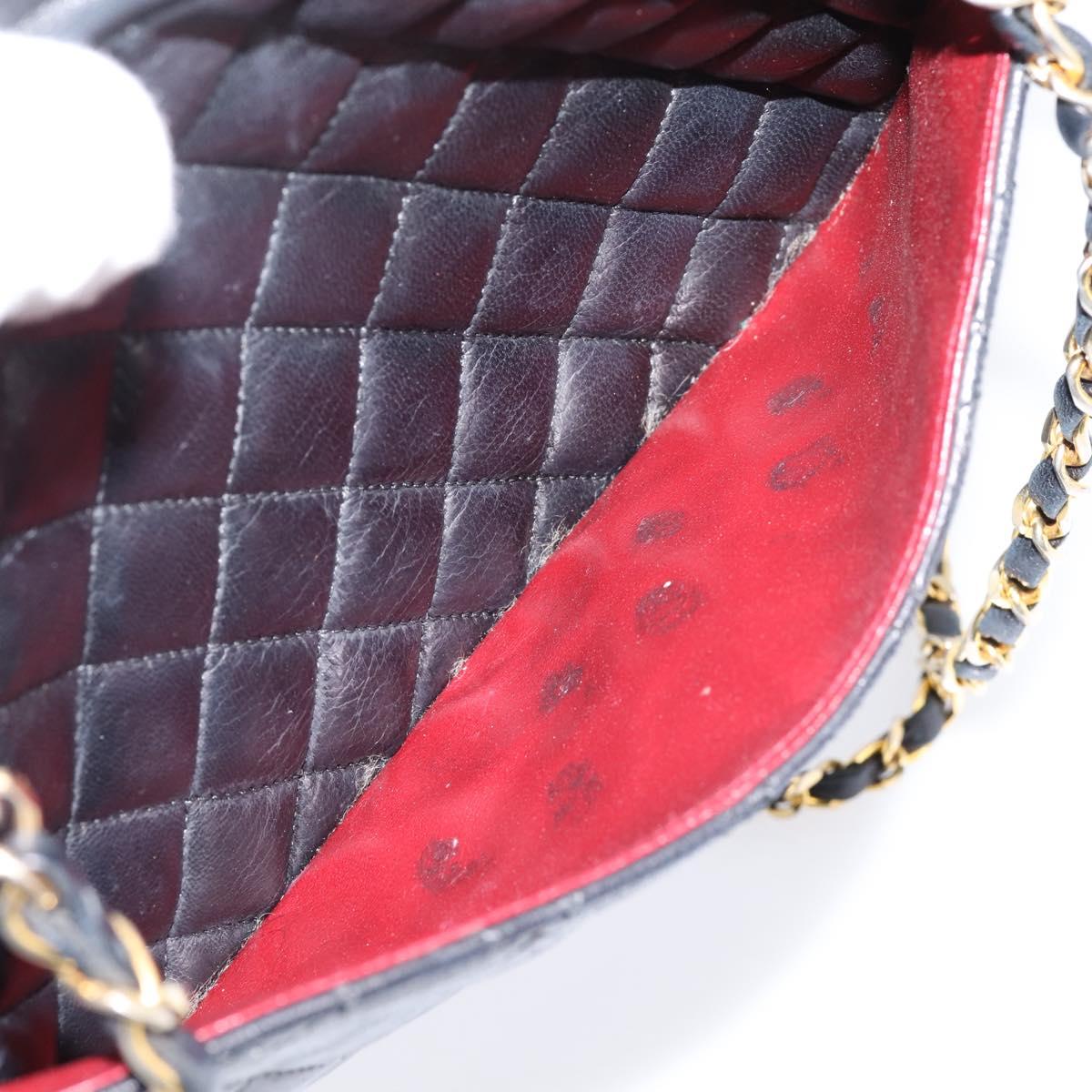 CHANEL Matelasse Chain Shoulder Bag Lamb Skin Black Gold Tone CC Auth BA16161
