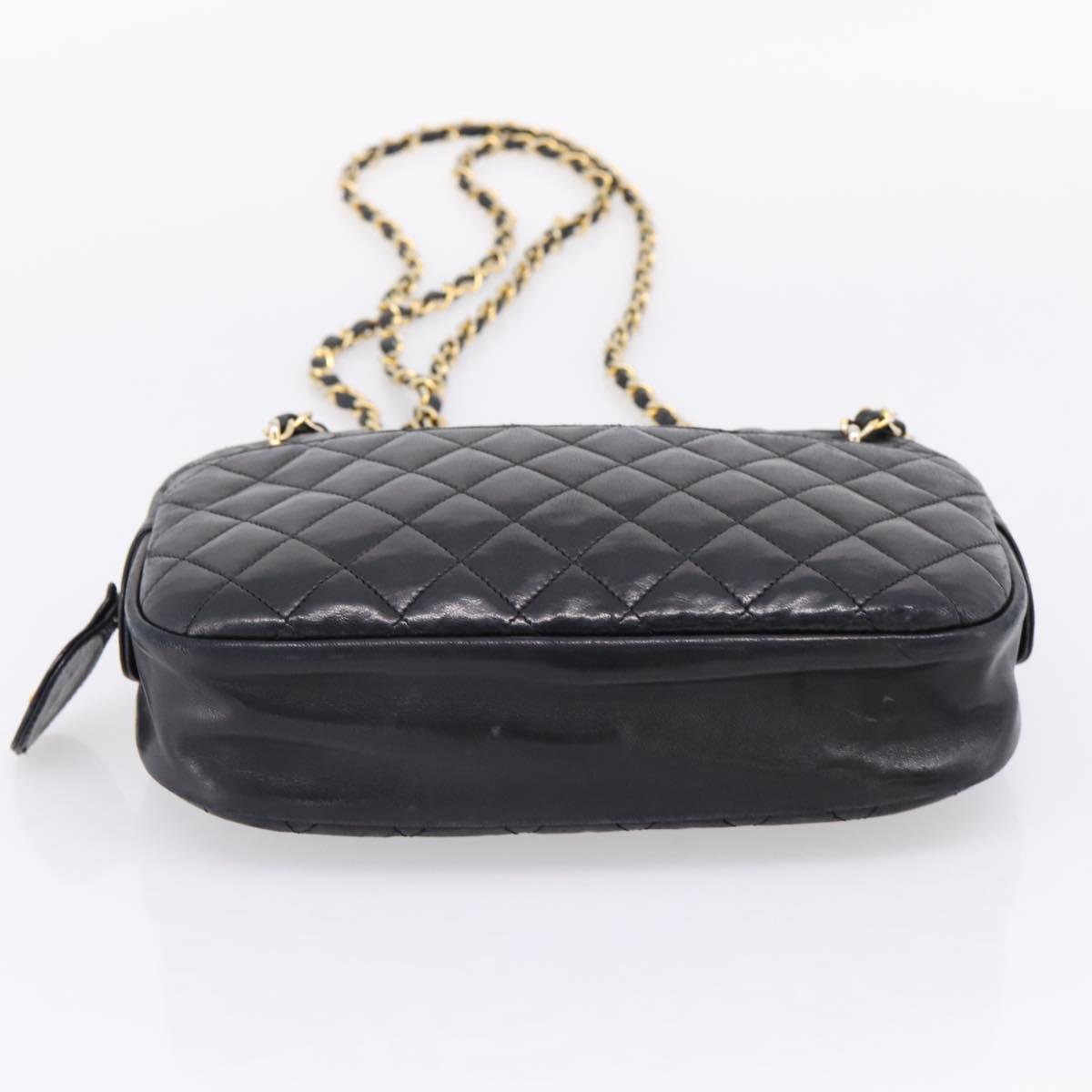 CHANEL Matelasse Chain Shoulder Bag Lamb Skin Black Gold Tone CC Auth BA16161
