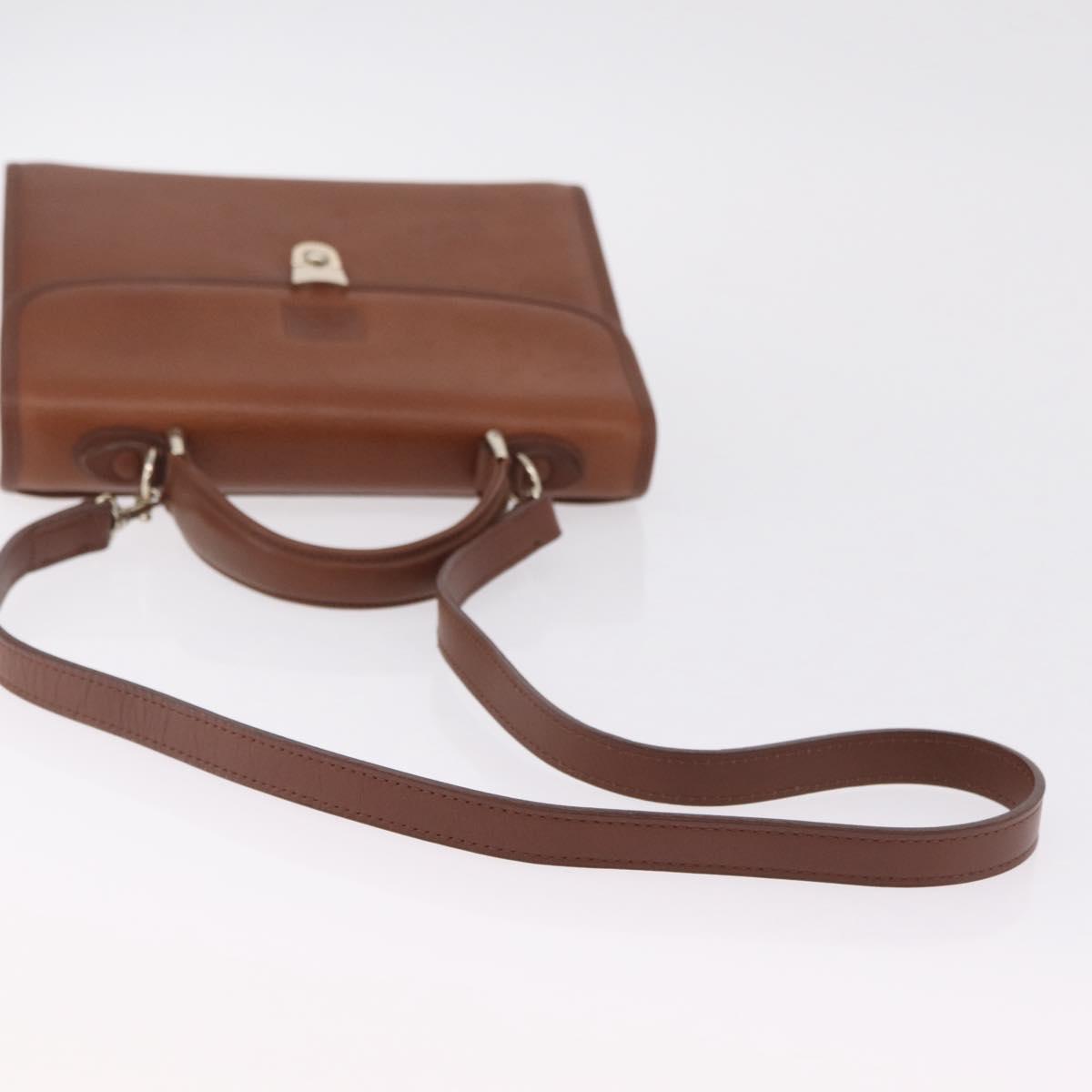 Burberrys Hand Bag Leather 2way Brown Silver Auth BA16165